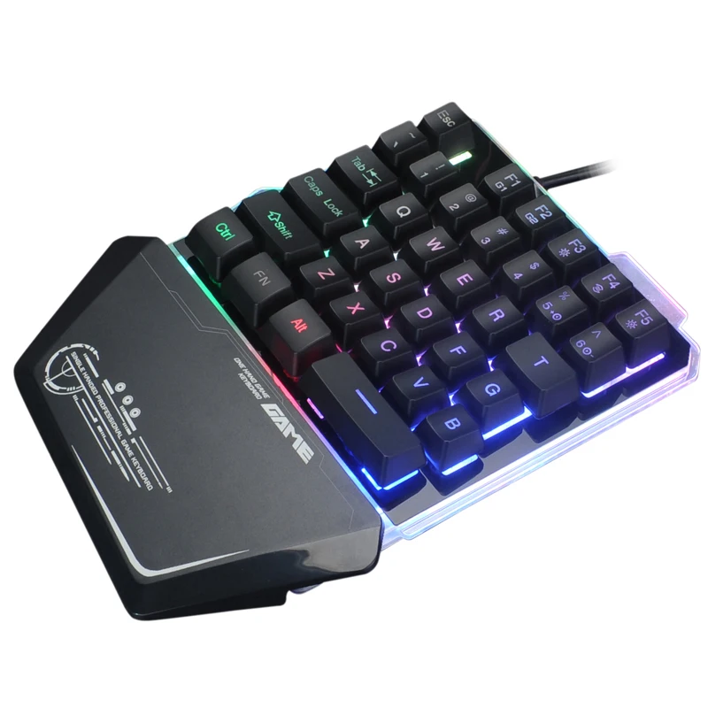 Игровая RGB клавиатура для одной руки проводная портативная мини со светодиодной