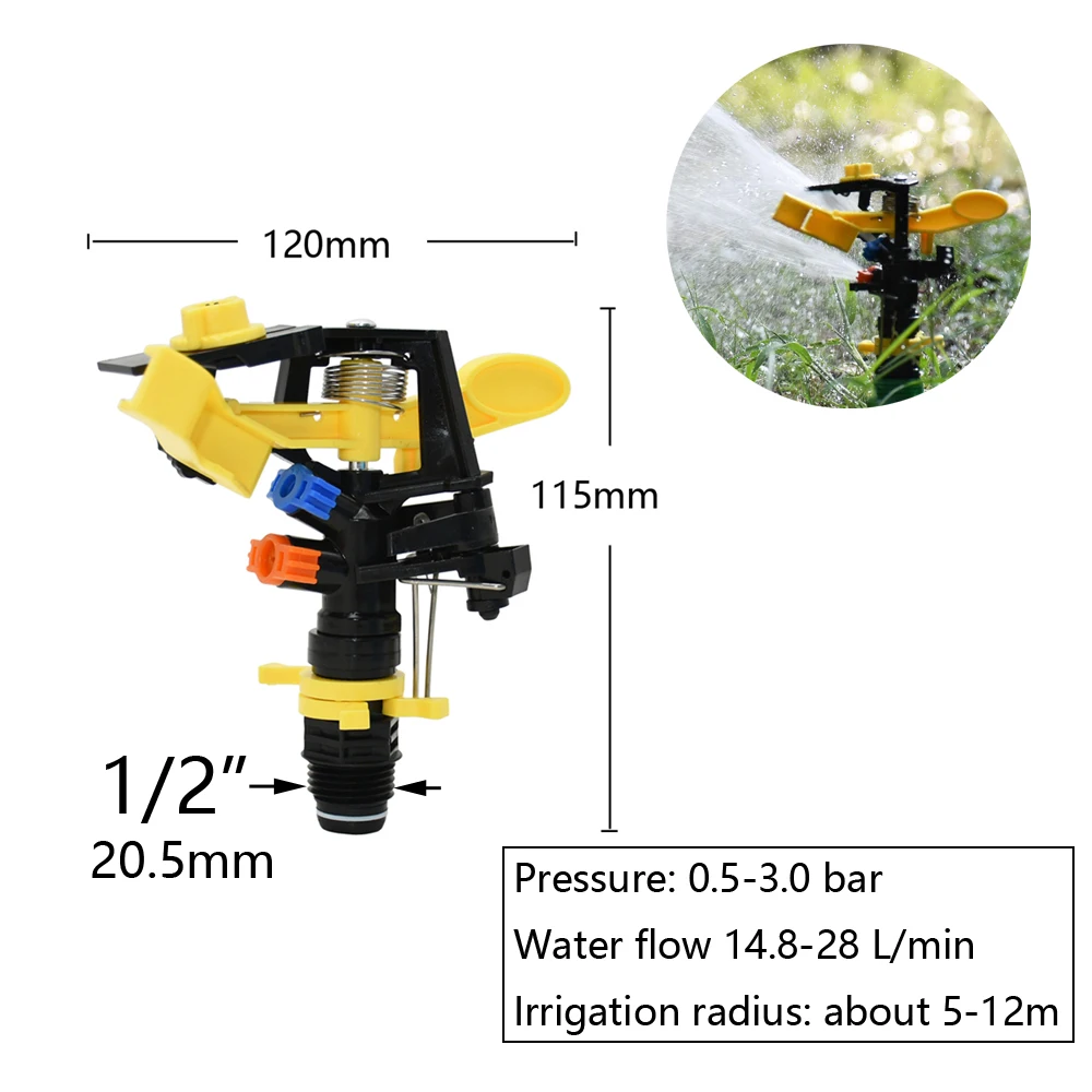 Garden Irrigation Double Outlet Rocker Nozzle 360 Degrees Rotary Jet Sprinklers 1/2 3/4" Thread Plastic Spike Inserting Ground