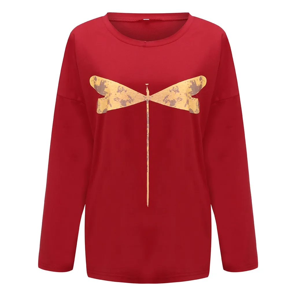 Poleras mujer de moda camiseta mujer Футболка женская Повседневная Свободная Длинная толстовка с v-образным вырезом и рукавом с принтом Топы camisa feminina