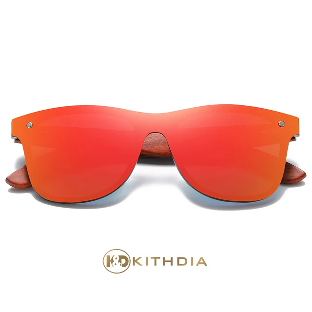Kithdia Handmade Red Wooden Eyewear UV400 Polarized Mirror
