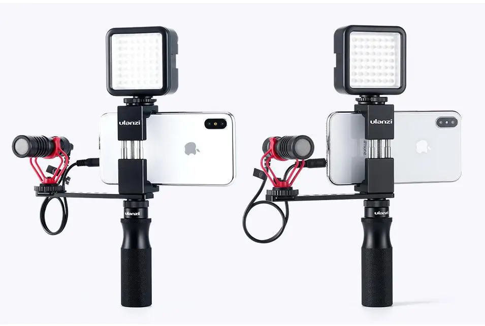 

U-40 Vlog Handle Grip with 1/4 Cold Shoe Mount Adapter for Microphone LED Light Vlogging Kit Live Audio Video Grip