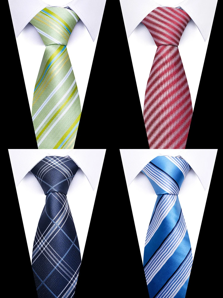 Luxurious High Quality Slik Tie Handkerchief Cufflink Set Necktie Pocket Squares Men Plaid Blue Christmas Party Wedding Cravat