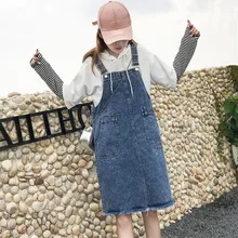 4XL плюс размер джинсовый комбинезон на бретелях юбка женская весна осень большие карманы дизайн джинсы c бахромой Юбки