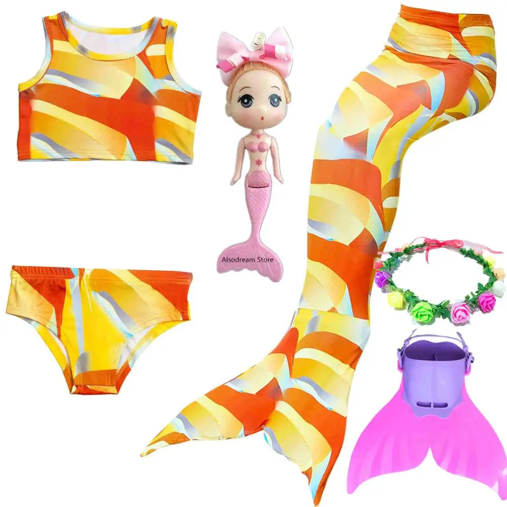6Pcs With Fin 80 6 стилей для девочек, хвост русалки, хвост русалки, купальный костюм, бикини, плавник, детский купальник, фраки русалки, косплей - Цвет: 6Pcs With Fin 80