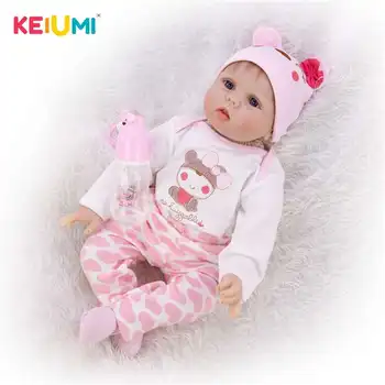 

KEIUMI Popular Realistic Rooted Mohair Newborn Doll 22" 55cm Soft Silicone Vinyl Lifelike Reborn Baby Dolls For Girls Gift