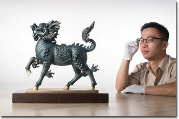 

47CM LARGE # TOP OFFICE HOME EFFICACIOUS FENG SHUI TALISMAN PROTECTION AUSPICIOUS BRONZE QI LIN DRAGON SCULPTURE ART STATUE