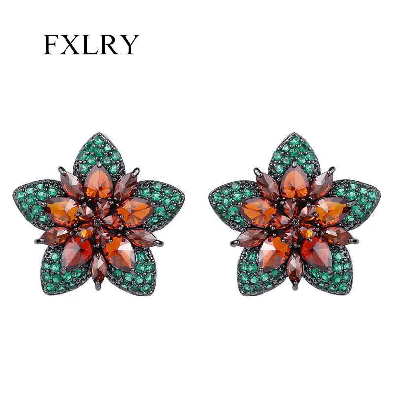 

FXLRY высококачественные модные элегантные серьги-гвоздики в форме цветка с кубическим цирконием для женщин ювелирные изделия вечерние Ринок и свадеб