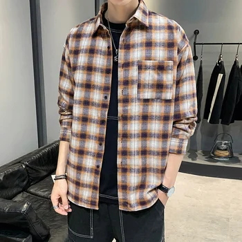 

YOYOO new autumn men clothing oversized plaid shirts men's casual loose shirt new fashion style men's shirts man