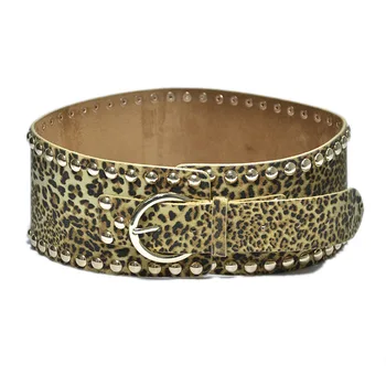 

Women Belt Wide Leopard Print Waist Belt needle Buckle Decoration Leather Vintage Ladies Female Clothes Dress Accessories