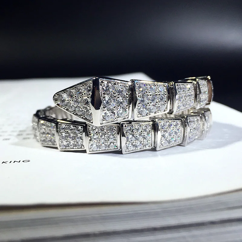 

Brand 925 silver Jewelry bangle snake For female luxury brand design cubic zircon wide snake shape bracelet women party jewelry