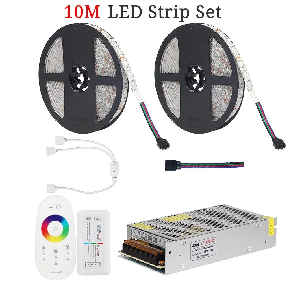 10M 12V 10A Set 1 комплект 5 м 10 м 20 м 60 Светодиодный s/M DC12V 5050 Светодиодная лента RGB RGBW RGBWW Светодиодная лента/лента+ RF сенсорный пульт дистанционного управления+ 12 В блок питания/адаптер - Испускаемый цвет: 10M 12V 10A Set