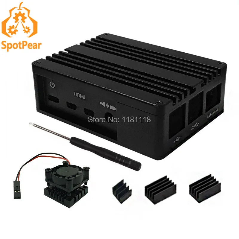 Raspberry pi 3/4 Modelo B, carcasa plateada de aluminio, negro, con ventilador disipador de calor