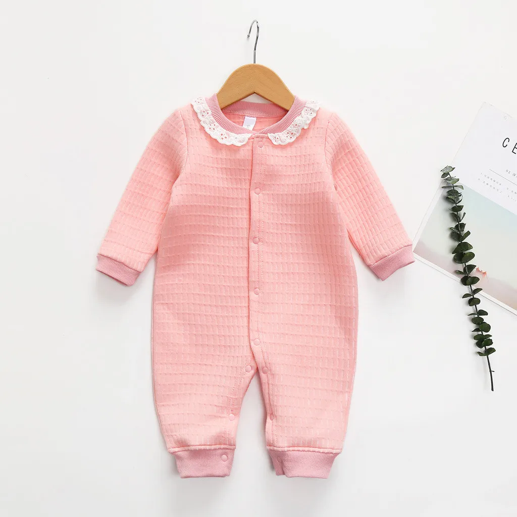 

2019 New Toddler Baby Romper Lace Buttuon Jumpsuit Children Winter Autumn Long Sleeve New Born Baby Clothes Solid Overalls#30