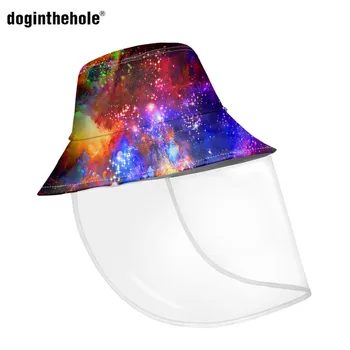

Doginthehole Space Women's Bucket Hat Galaxy Print Ladies Fishment Hat Clear Facial Mask Safety Anti-spitting Protective Caps