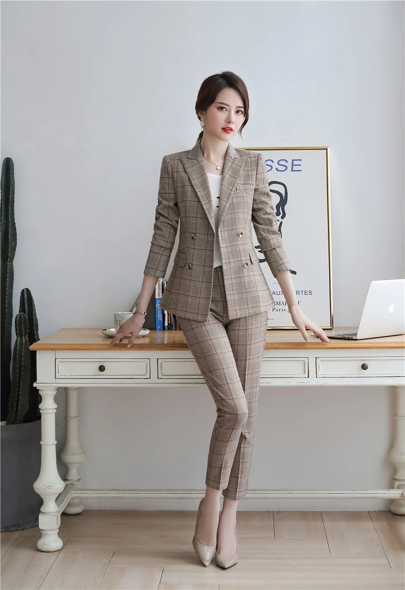 

Formal Women Business Suits With Jackets and Pencil Pants Uniform Styles Ladies Office Work Wear Female Pantsuits Trousers Sets
