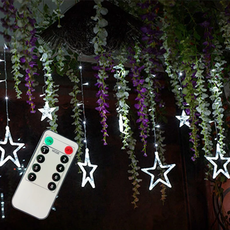 3 м рождественское освещение 220 В романтическая сказочная звезда светодиодный гирлянда для занавесок для дома спальни Свадебные гирлянды вечерние украшения - Испускаемый цвет: White with Remote