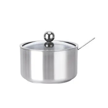 

Stainless Steel Sugar Bowl Salt Pot Pepper Storage Jar Seasoning Pot Container Condiment Spice Box Holder With Cover & Spoon