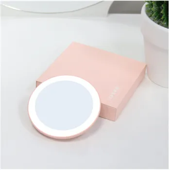 

Hand Held Makeup Mirror Mini Portable LED Lighted Mini Circular Makeup Mirror Compact Travel Sensing Lighting Cosmetic Mirror