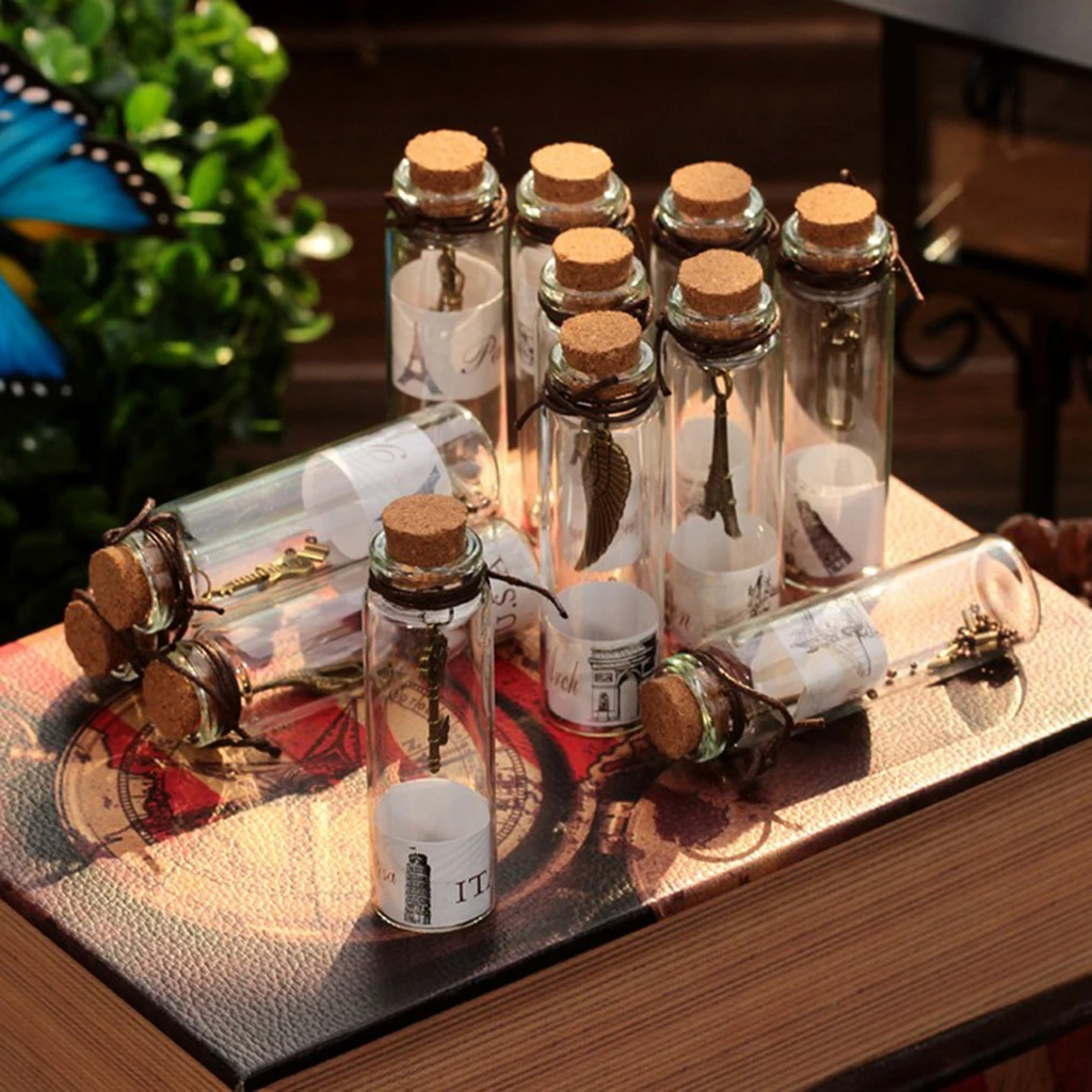 12 Pieces Empty Glass Wish Bottles Decoration Containers Mini Cheap Message Vials Ornaments Cork Stopper DIY Pendant Necklace