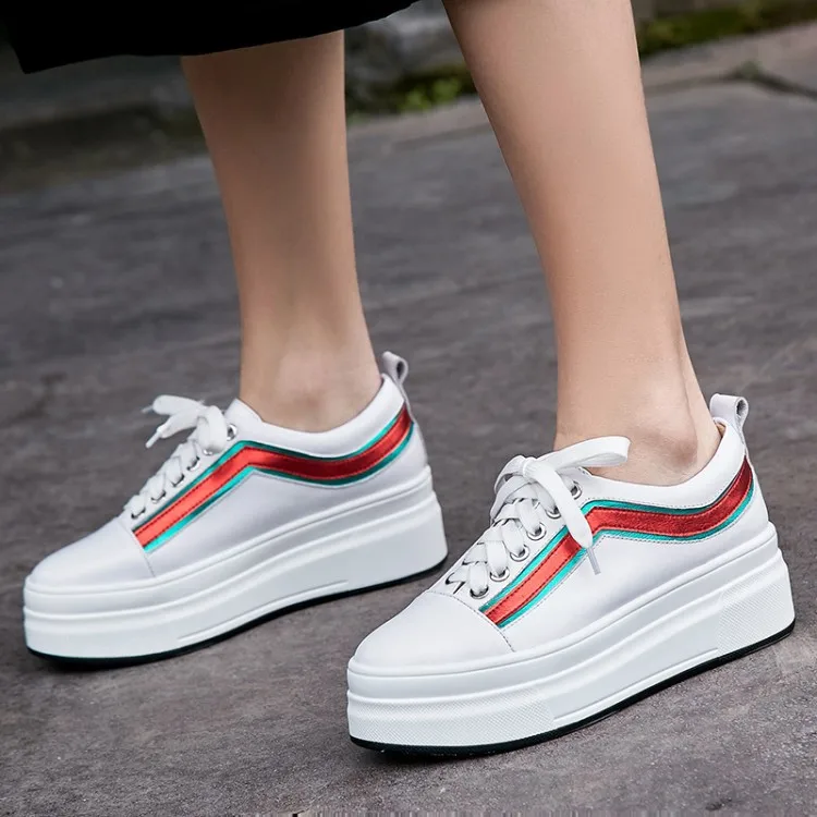 

Spring And Autumn T-type Tie Mixed Colors Platform Shoes Women's Thick Bottomed Cowhide Silver WOMEN'S Casual Shoes Flat Loafers
