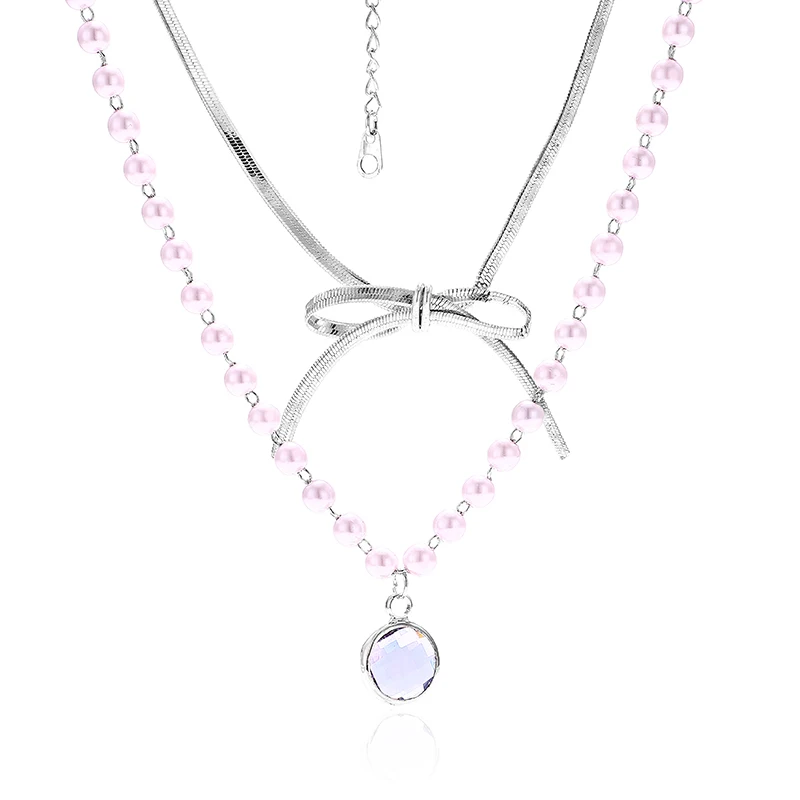 

VERY GIRL Fashion Copper Imitation Pearl Chain Bow-knot Pendant Necklace for Women Drop shipping