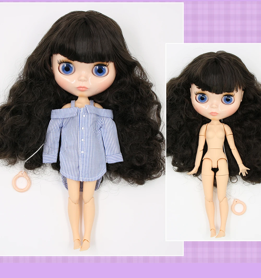 Neo Blythe Doll with Brown Hair, Natural Skin, Shiny Cute Face & Custom Jointed Body 2