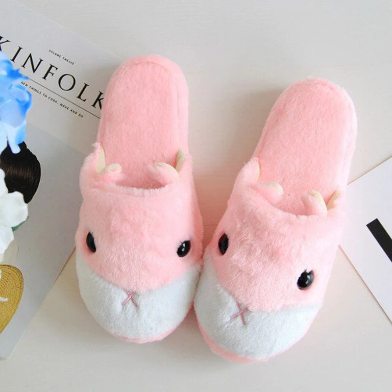 Hamsters Plush Slippers Cuddly Cartoon Animals Mouse Pink Brown Grey Indoor Floor Bath Shoes Women Men Couple Lovers Gift