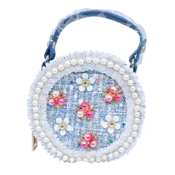 

Korean Children Mini Purses and Handbags Cute kid Princess Pearl Party Bag for little girl Flower Hand Bag Gift