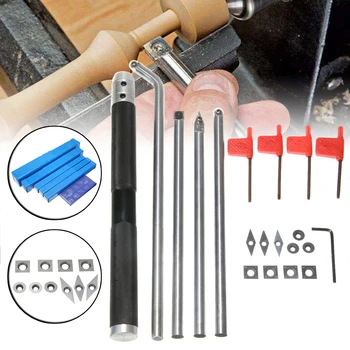 

1 Set Wood Turning Tool Diamond Round Square Carbide Tipped Insert Blade Cutter with Handle + 10Pcs Blades For DIY Wood Working