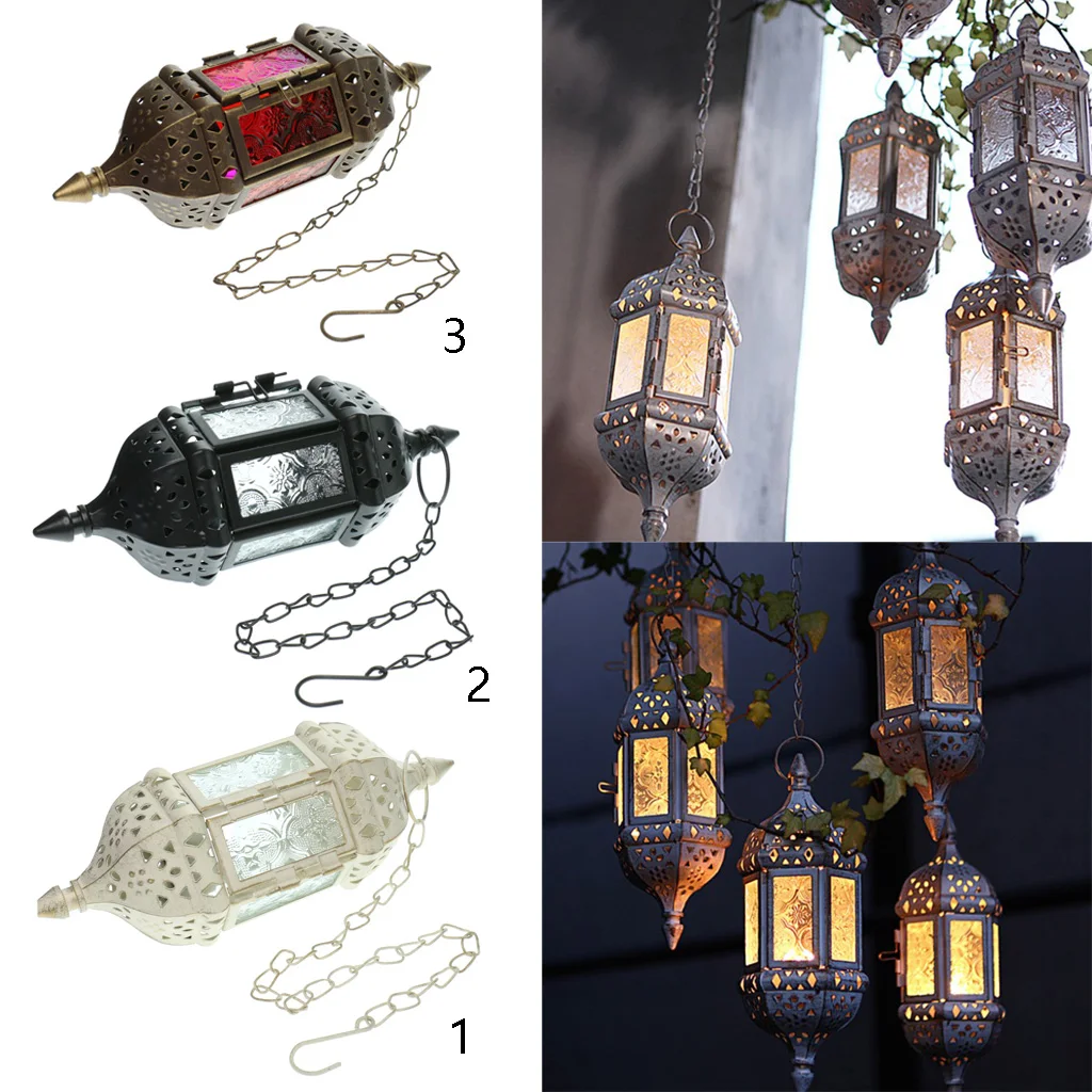 Moroccan Metal Hollow Hanging Candle Holder Decorative Candle Lantern Lamp With 66cm Chains, for Wedding Home Decor