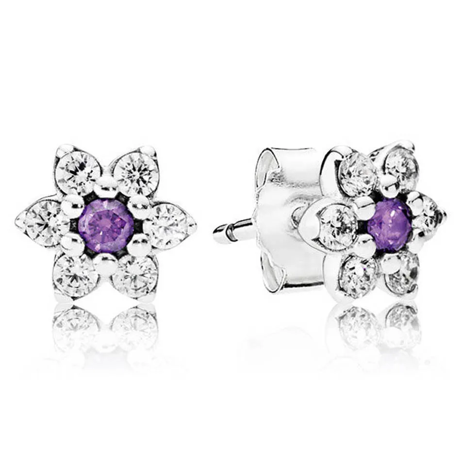 

Authentic 925 Sterling Silver Earring Forget Me Not With Crystal Studs Earrings For Womenfit Lady Fine Jewelry