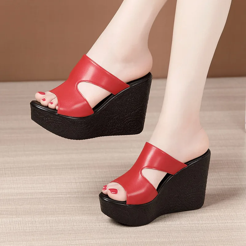 red and black wedge sandals
