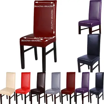 

PU Leather Modern Color Chair Cover Seat Waterproof Oilproof Stretch Dining Chair Slipcovers Protection For Hotel Decorative
