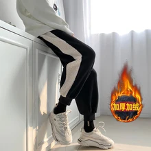 Зимние бархатные плотные мужские брюки, теплые модные повседневные штаны для бега из овечьей шерсти, мужские уличные спортивные штаны в стиле хип-хоп