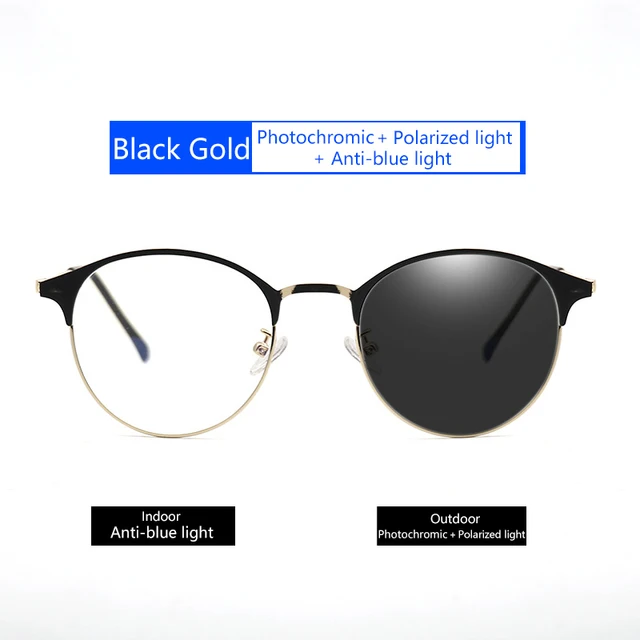Blue Light Blocking Glasses Computer Glasses Photochromic Sunglasses Chameleon Sun Glasses Square Optical Eyewear Frame Oculos black gold BS