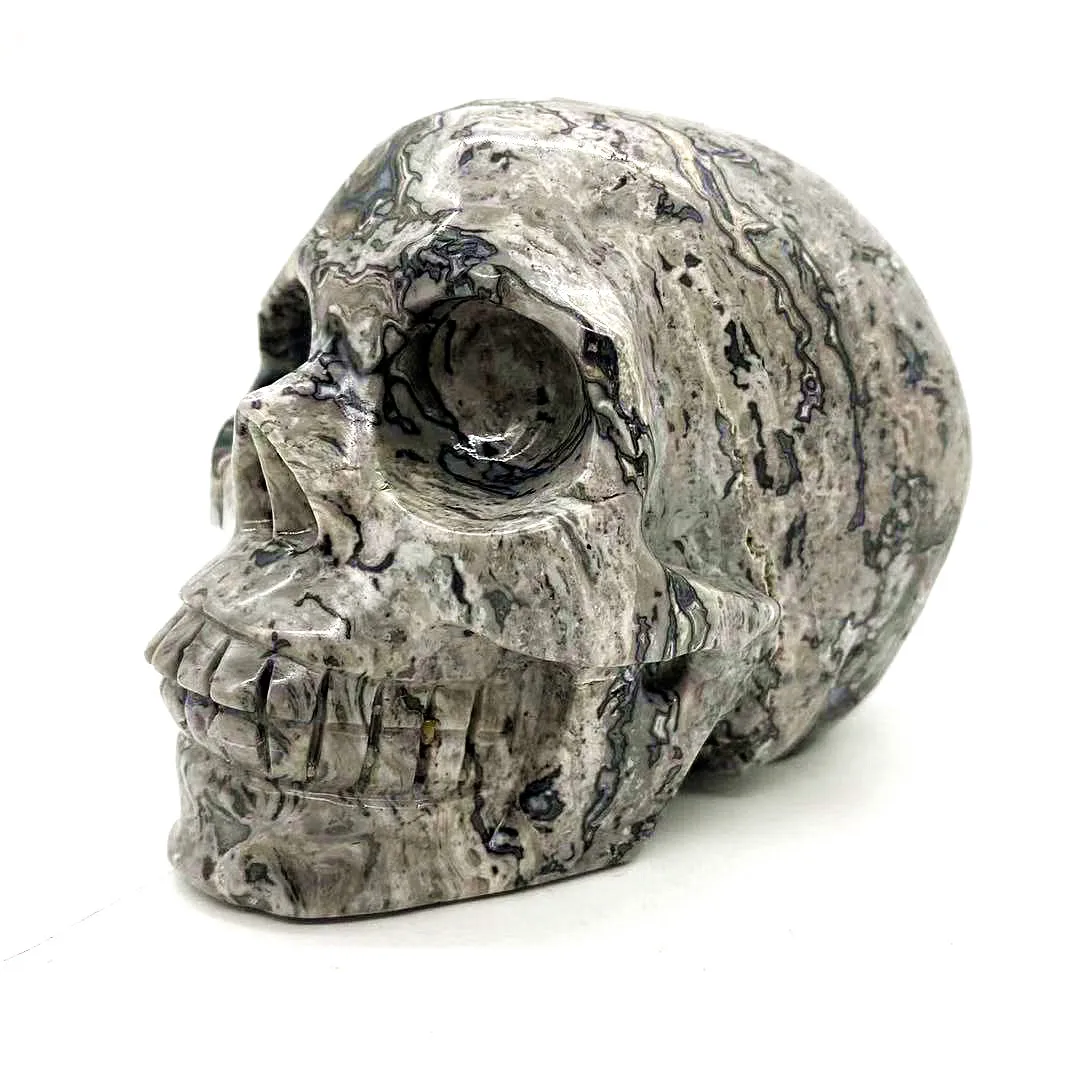 High quality crystal carved dalmatian jasper skull kiwi jasper human skulls crytsal healing stone
