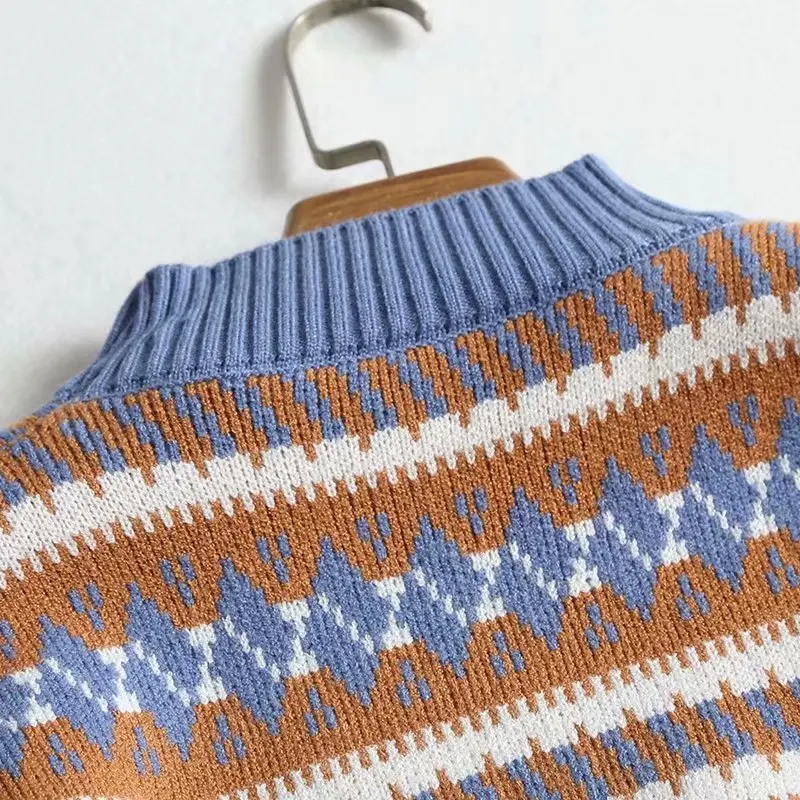 AQOIA Harajuku Argyle длинный рукав женский пуловер Boho водолазка толстый теплый женский свитер модная зимняя женская одежда