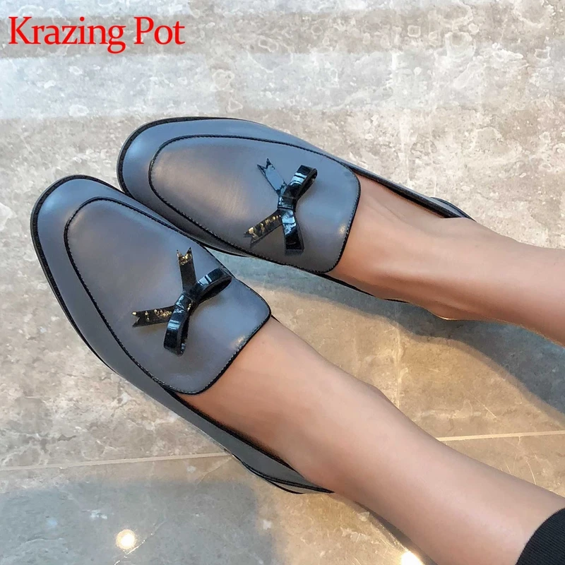 Krazing Pot/ г. Обувь из натуральной кожи на низком каблуке с круглым носком, с бантом-бабочкой, шарф с подвеской, цветная школьная Осенняя обувь в британском стиле, L19