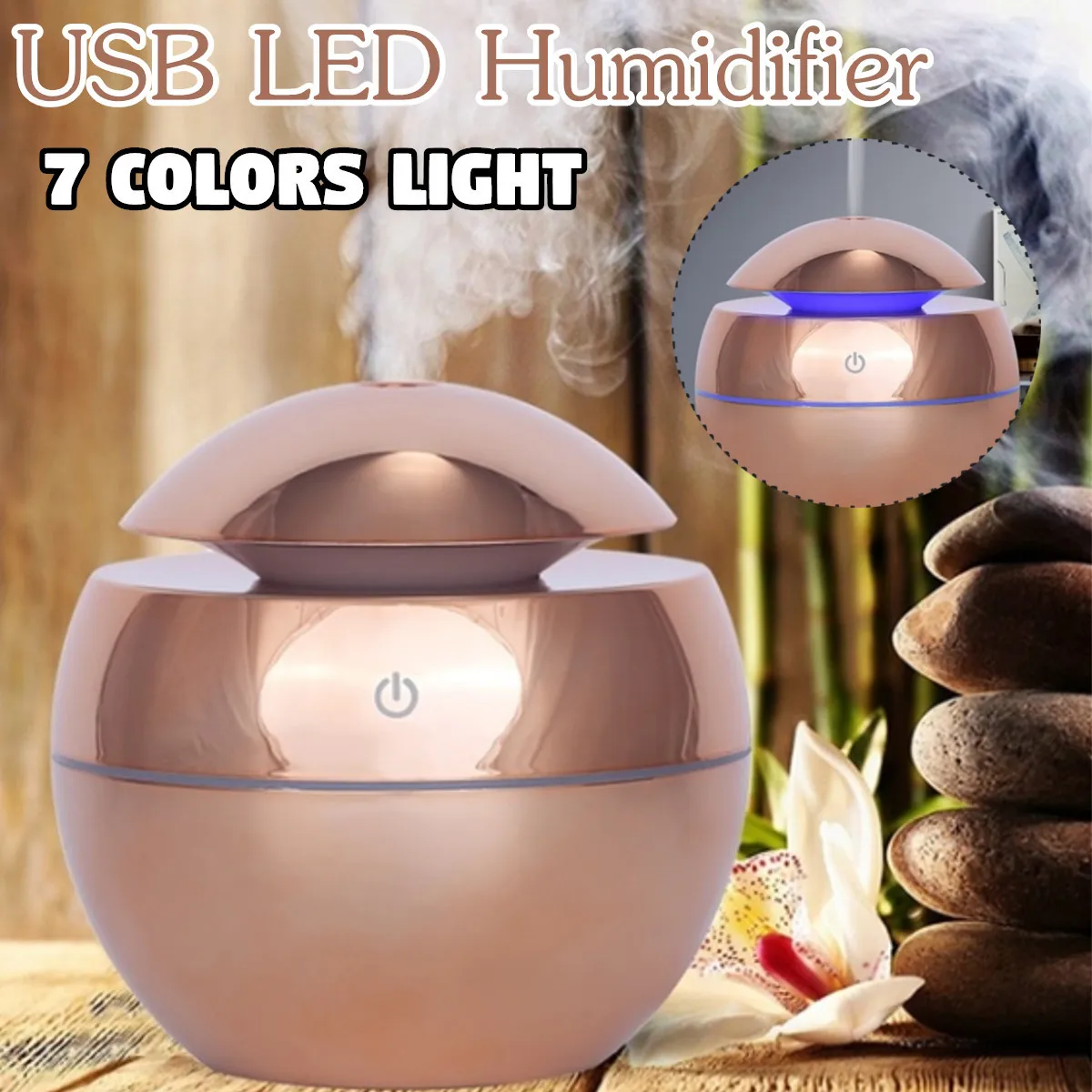 

Color LED Light USB Ultrasonic Humidifier Essential Steam Diffuser 130ml Home Office Essential Oil Diffuser