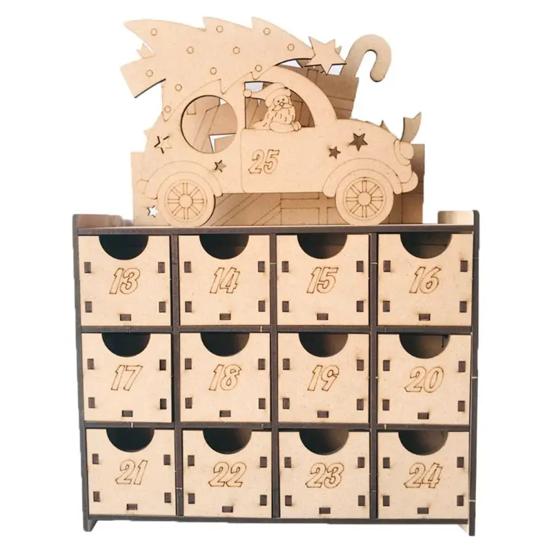 

Christmas Wooden Countdown Advent Calendar Box DIY 24 Drawers Candy Gift Boxes