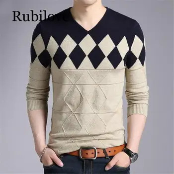 

Cashmere Wool Sweater Men 2019 New Autumn Winter Slim Fit Pullovers Men Argyle Pattern V-Neck Pull Homme Christmas Sweaters