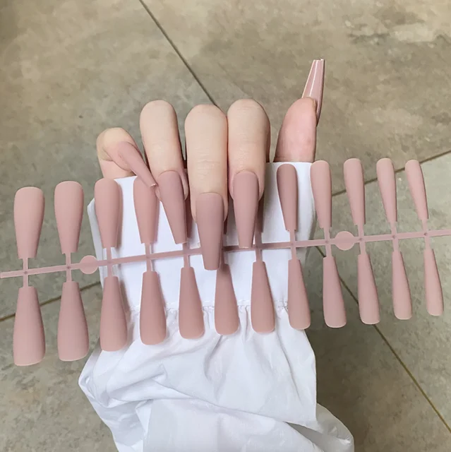 Solid Color Matte Super Long Coffin False Nail Ballet Press on Nails Tips for Nails Art Artificial Fingernails Fake TJP1170-Y3