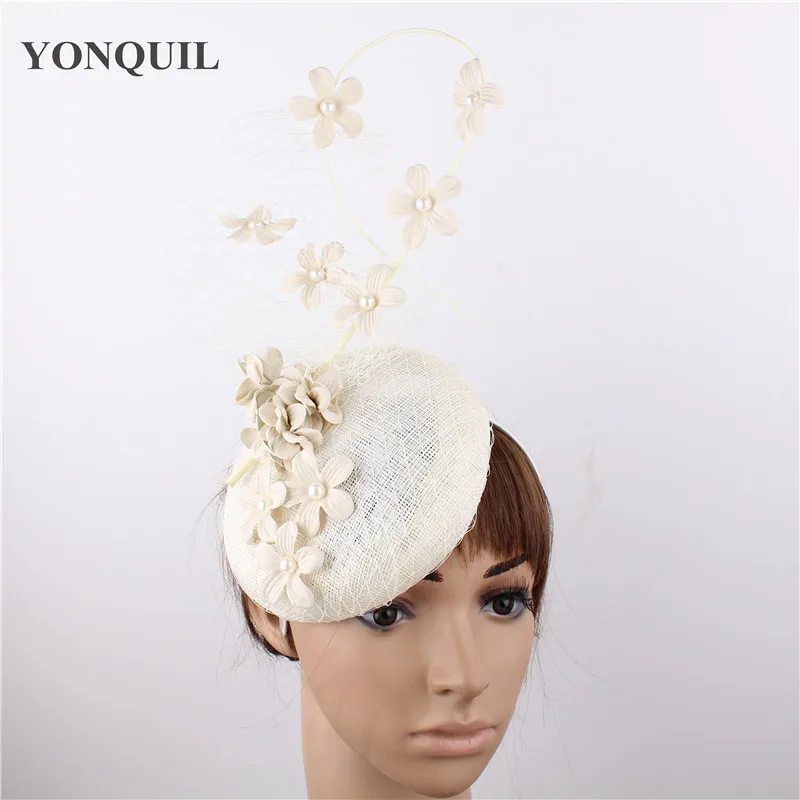 4-Layer Sinamay nice fascinator hat with peals elegant women fashion headwear bride married mesh hair accessories High quality