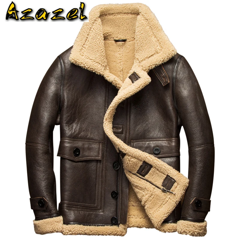 

Azazel Winter Genuine Leather Jacket Men Warm Natural Fur Coat Sheepskin Motorcycle Flight Jacket Outerwear High Quality 3103-1