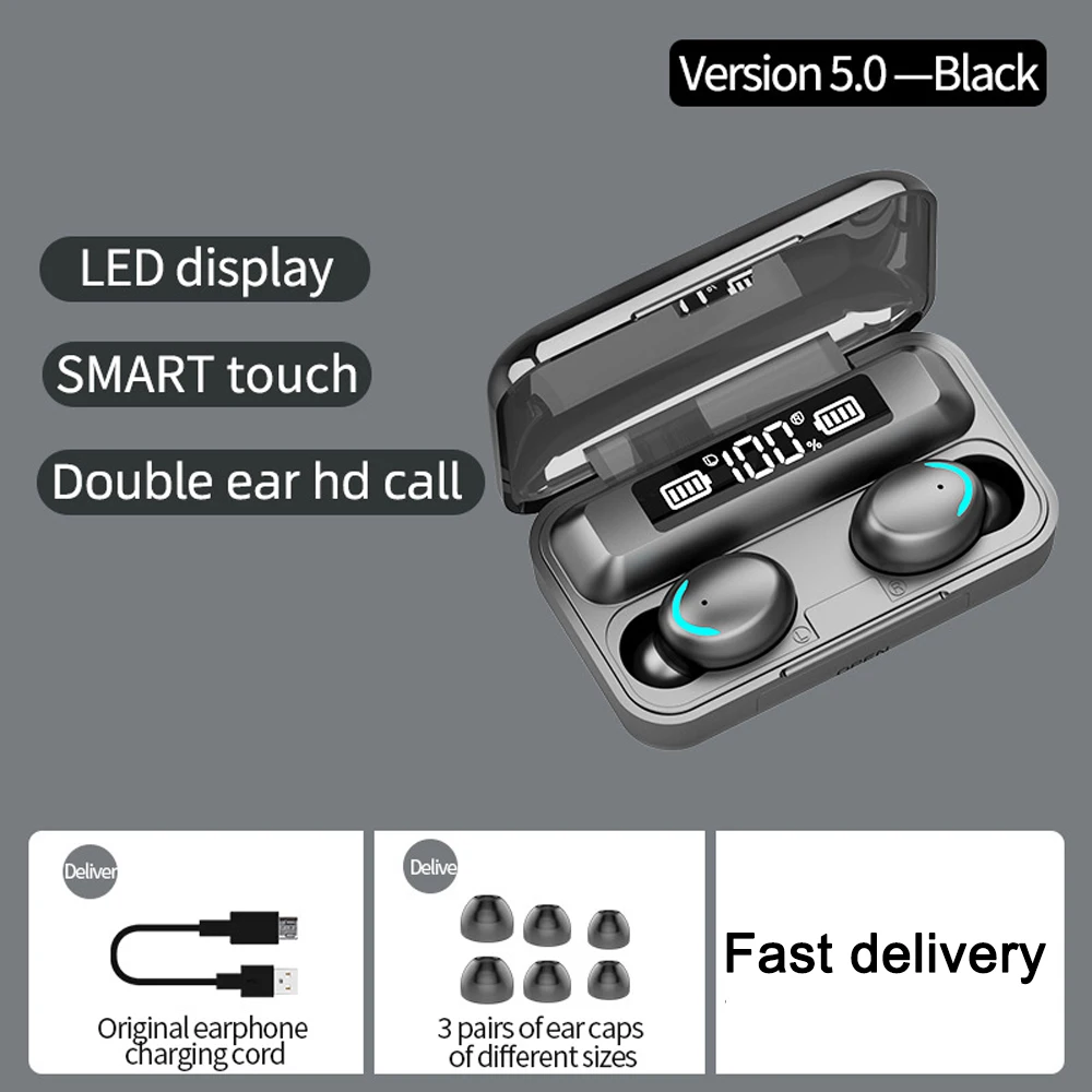 F9-5 TWS беспроводные Bluetooth наушники 5,0 сенсорные наушники 9D стерео Спорт Музыка водонепроницаемый светодиодный дисплей Airbuds гарнитура с микрофоном