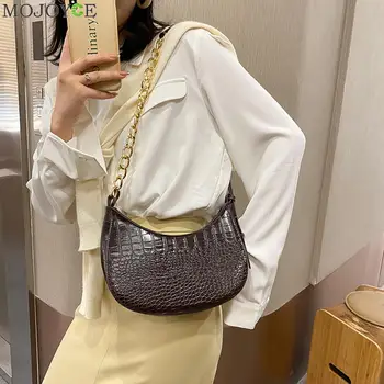 

Popular Simple Female Daily Bag Fashion Solid PU Underarm Bag Alligator Pattern Shoulder Pouch Lady Daily Hobos