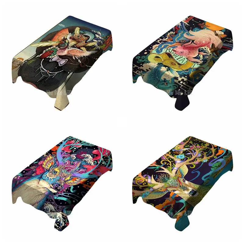 

Beautiful And Ornate Ukiyo-e Style Of The Grotesque World Birds Beasts By Ho Me Lili Table Cloth Rectangle