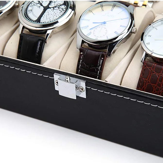 10 Grids Wristwatch Box Holder PU Leather Watch Box Watches Display Case Rectangle Jewelry Storage Boxes High Quality