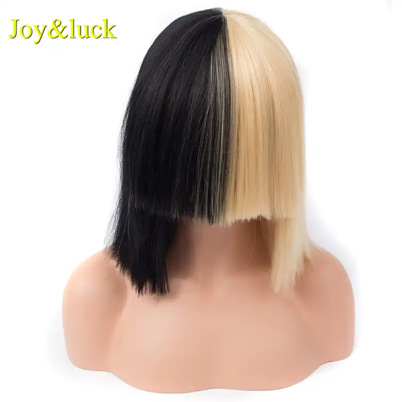 Joy Luck Synthetic Hair Wig Half Black And Half Blonde Color Wig