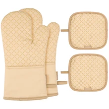 1 Set Premium Protective Beige Heat Resistant Oven Pot Holders Oven Gloves Set Oven Mitt Set For Baking Home Kitchen Barbecue